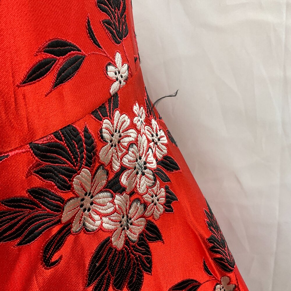 Alice + Olivia Strapless Bridget Mini Dress 8 Red Black White Floral Embroidere - Picture 6 of 13